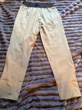 adidas boys Light olive green lightweight pants with Black Waistband